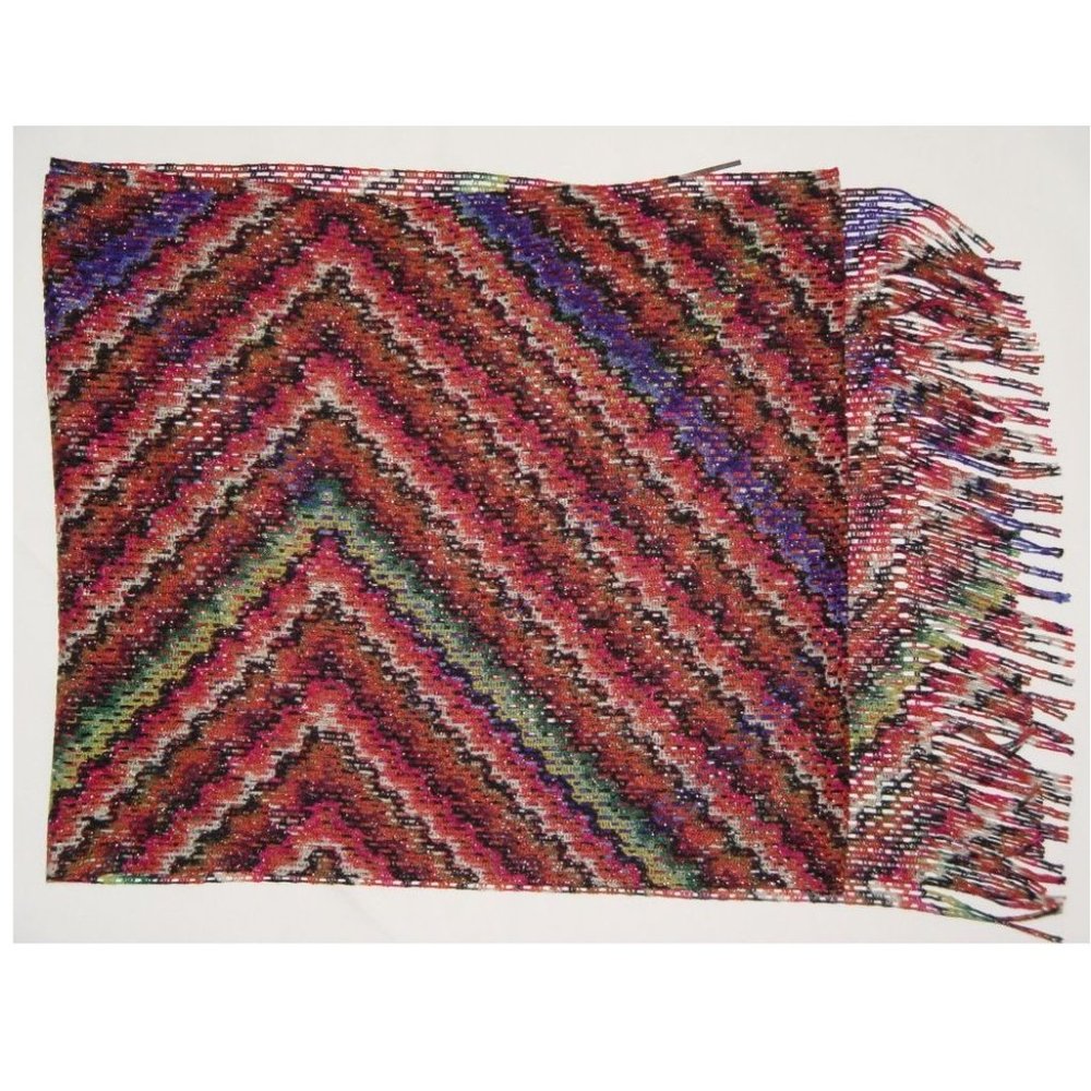 MISSONI zigzag wool lurex long open weave scarf NEW